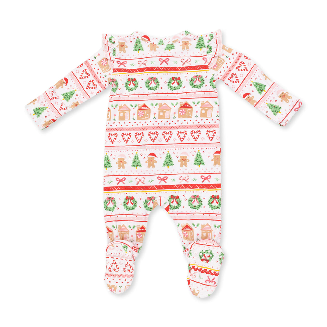 Angel Dear Gingerbread Fair Isle Pink 2 Way Ruffle Sleeve Zipper Footie