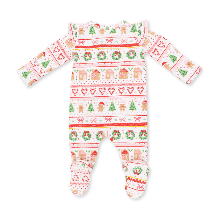 Angel Dear Gingerbread Fair Isle Pink 2 Way Ruffle Sleeve Zipper Footie