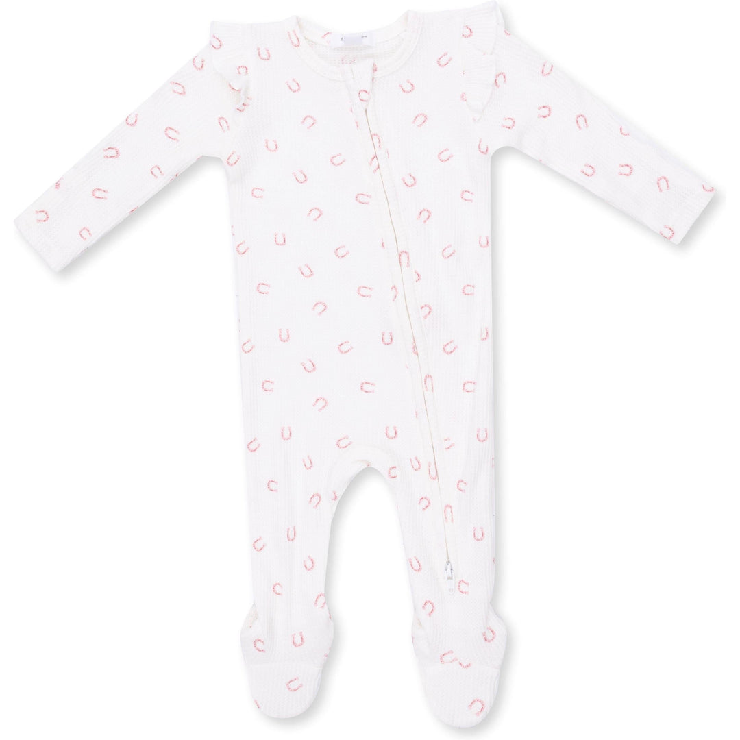Angel Dear Little Horseshoes Pink 2 Way Ruffle Sleeve Zipper Footie