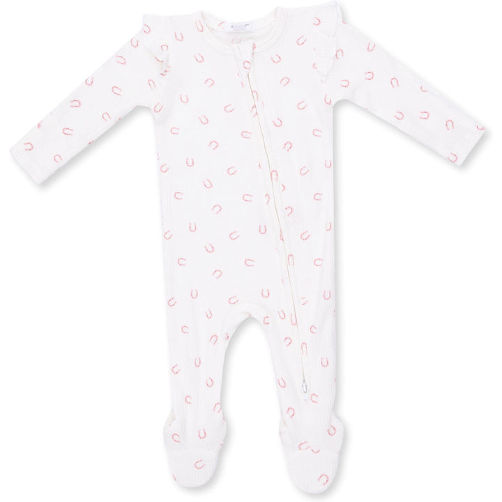 Angel Dear Little Horseshoes Pink 2 Way Ruffle Sleeve Zipper Footie