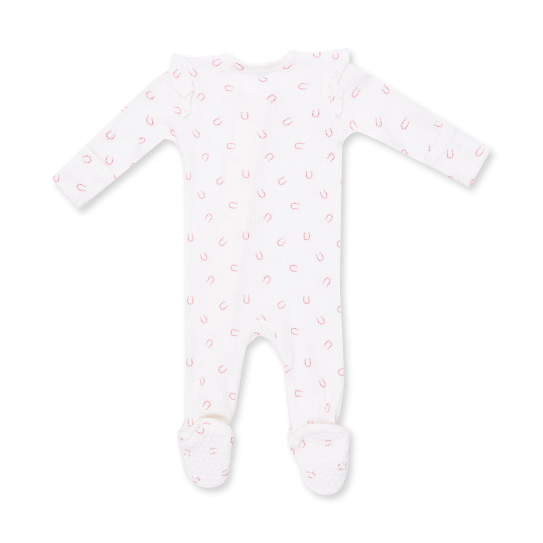 Angel Dear Little Horseshoes Pink 2 Way Ruffle Sleeve Zipper Footie