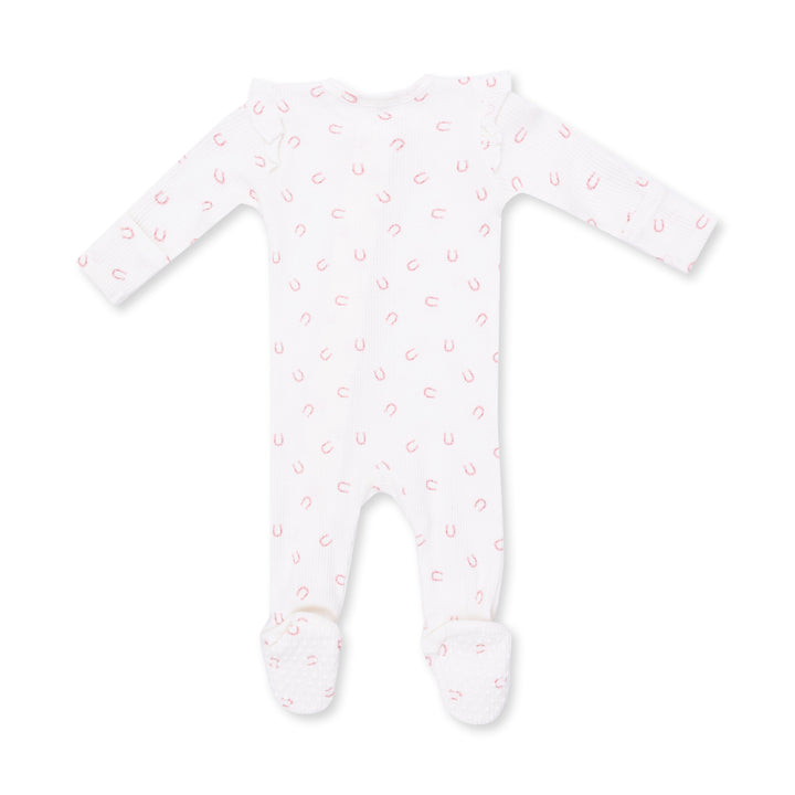 Angel Dear Little Horseshoes Pink 2 Way Ruffle Sleeve Zipper Footie