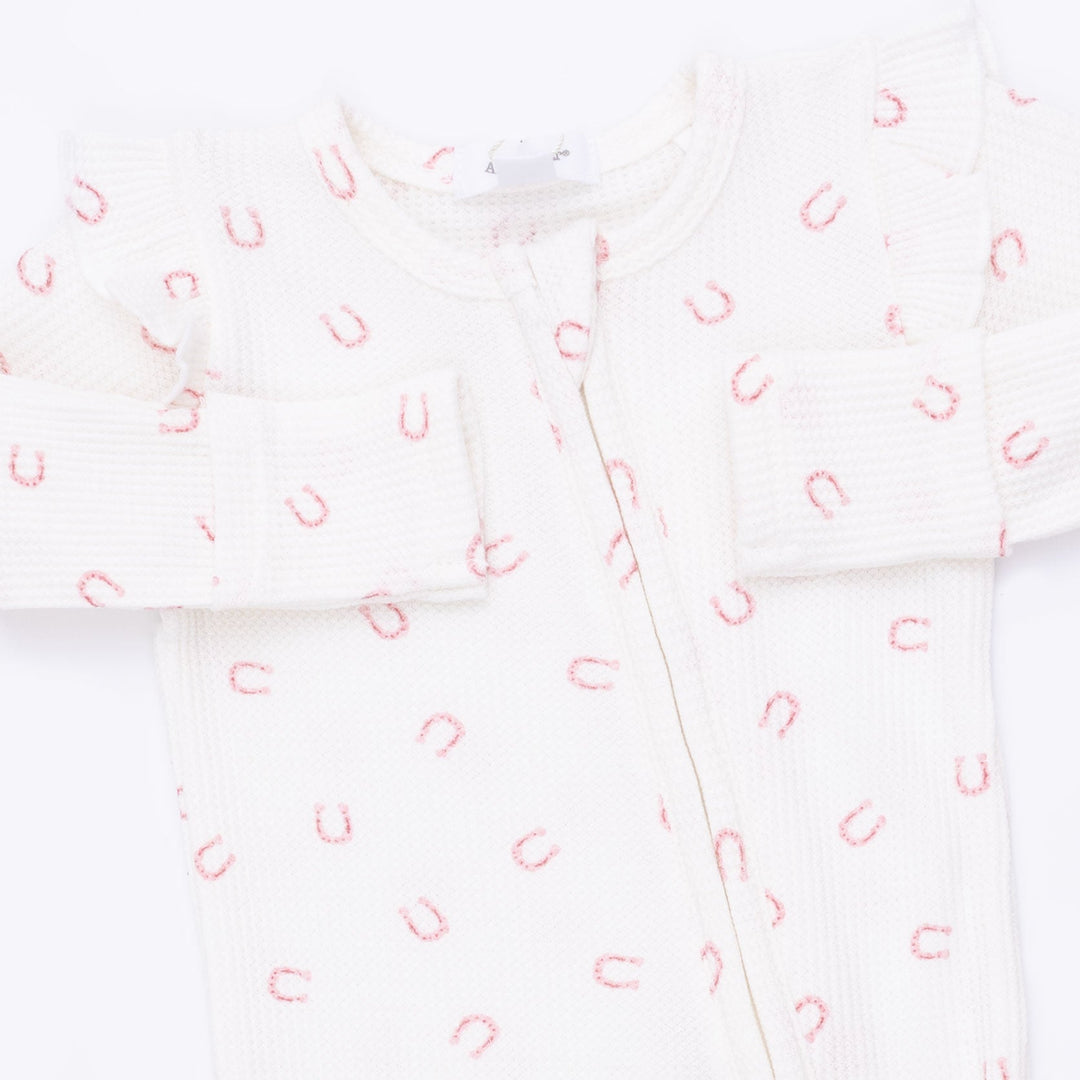 Angel Dear Little Horseshoes Pink 2 Way Ruffle Sleeve Zipper Footie