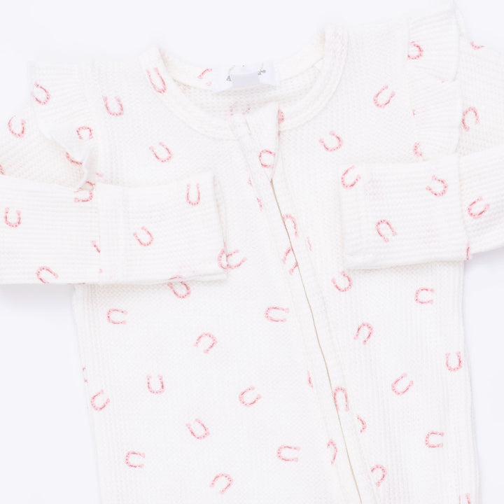 Angel Dear Little Horseshoes Pink 2 Way Ruffle Sleeve Zipper Footie
