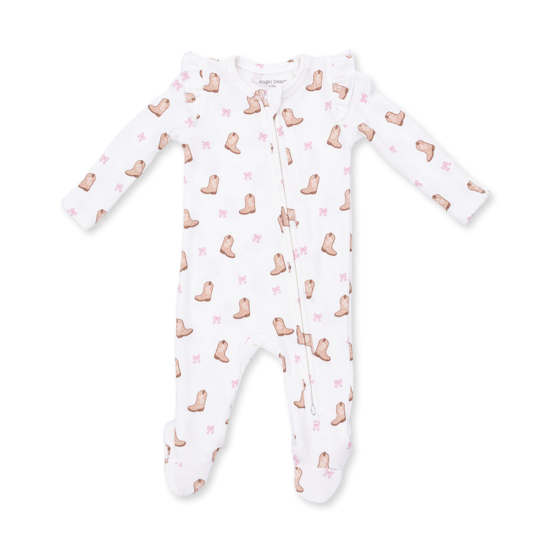 Angel Dear Mini Cowgirl Boots 2 Way Ruffle Sleeve Zipper Footie