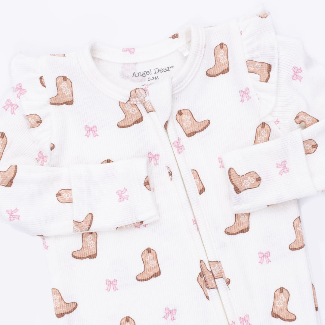 Angel Dear Mini Cowgirl Boots 2 Way Ruffle Sleeve Zipper Footie