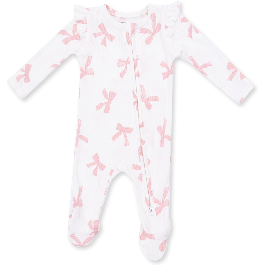 Angel Dear Pretty Bows 2 Way Ruffle Sleeve Zipper Footie