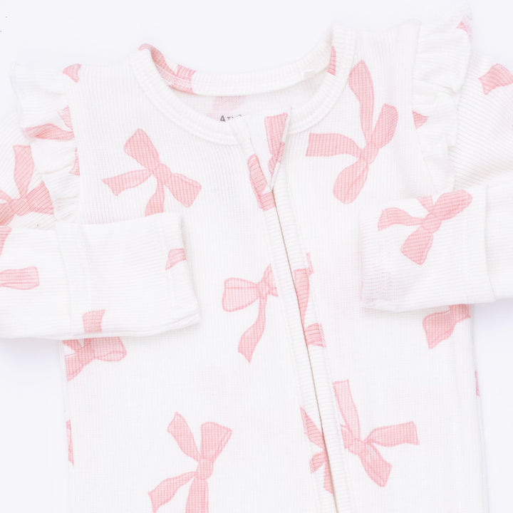 Angel Dear Pretty Bows 2 Way Ruffle Sleeve Zipper Footie