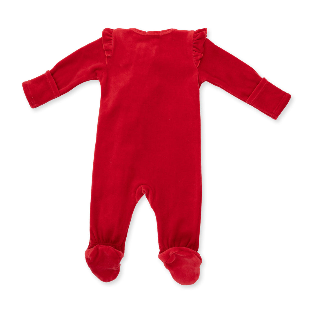 Angel Dear Velour Holiday Red 2 Way Ruffle Sleeve Zipper Footie