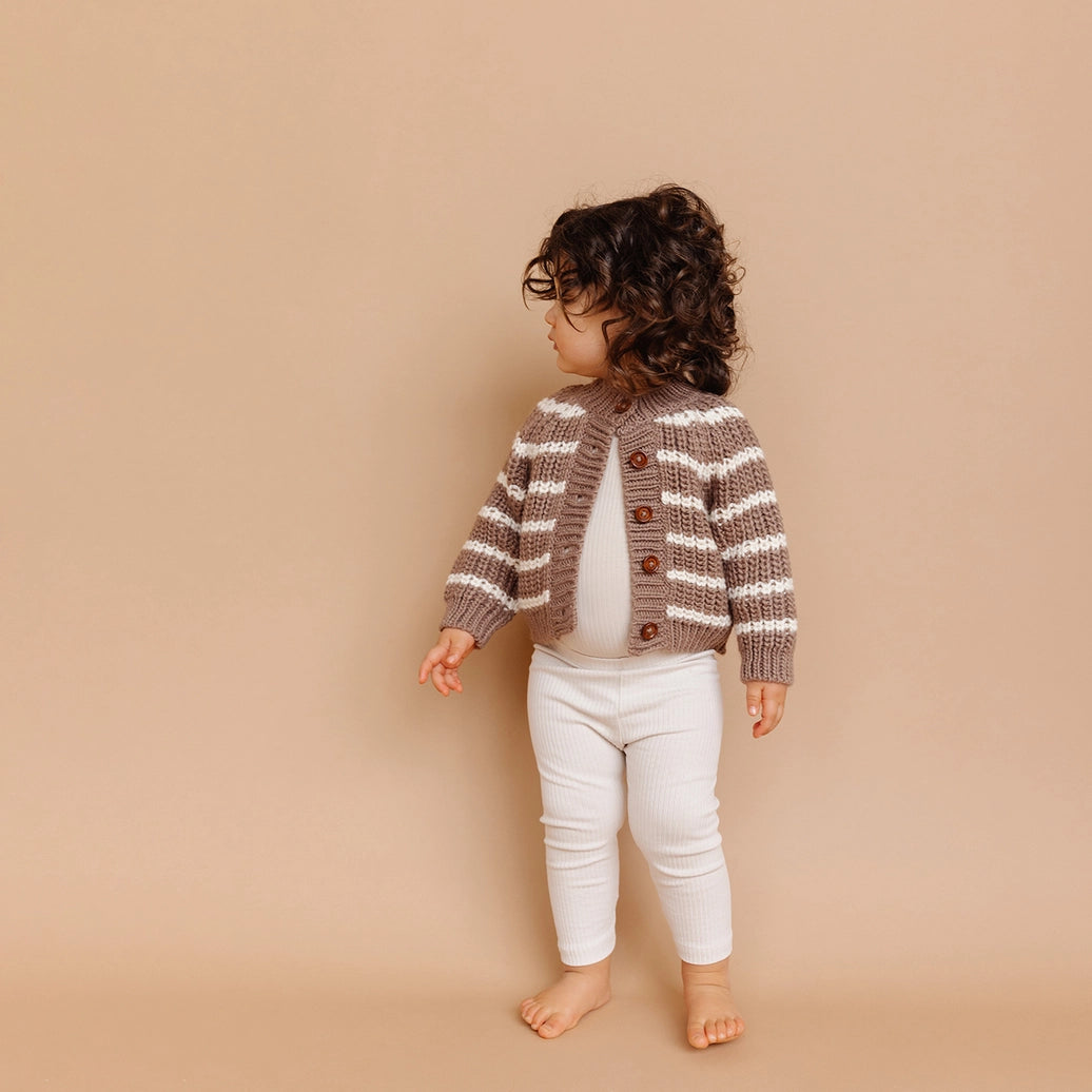 Rib Knit Stripe Cardigan - Tan