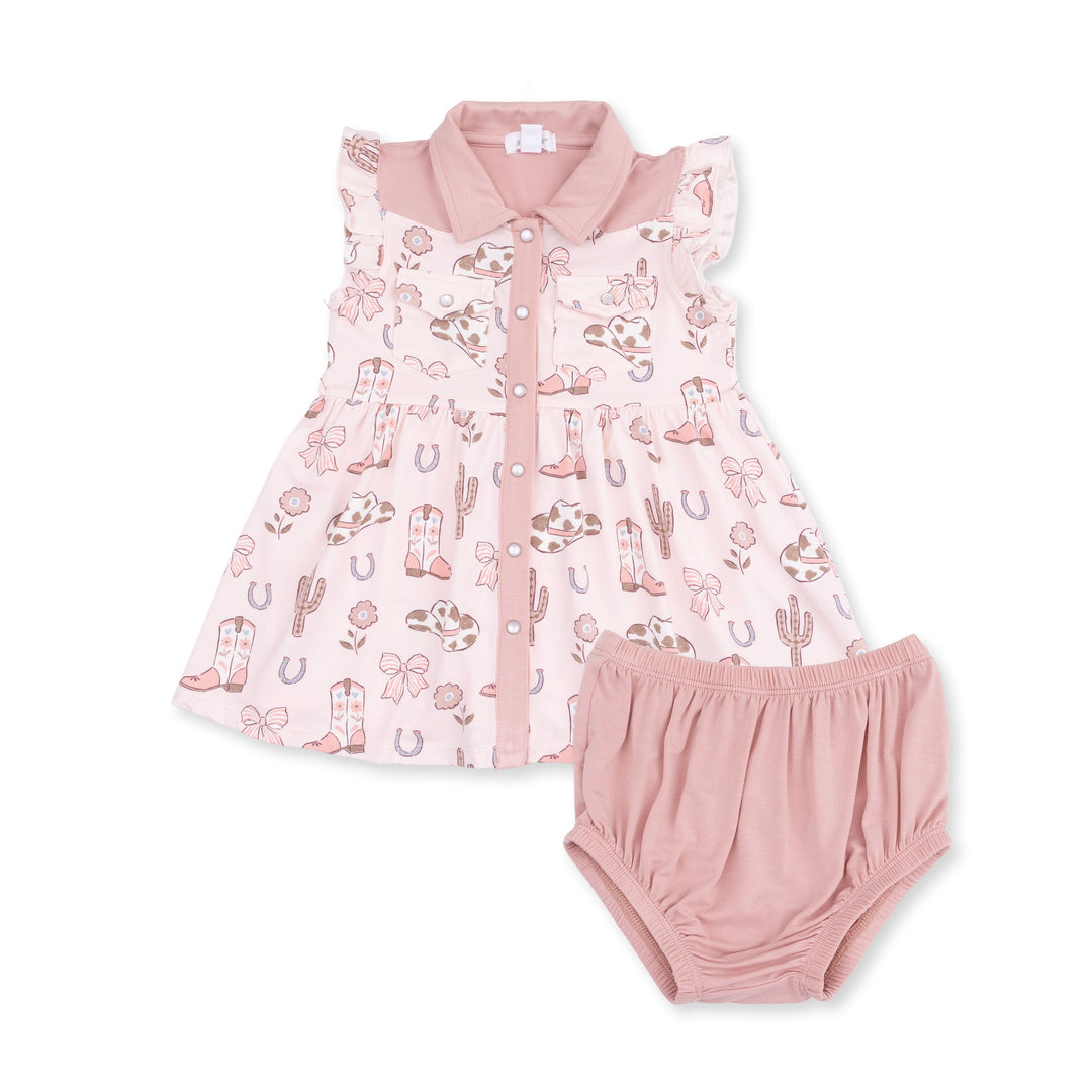 Angel Dear Cowgirl Boots & Bows Western Pearl Snap Dress & Bloomer