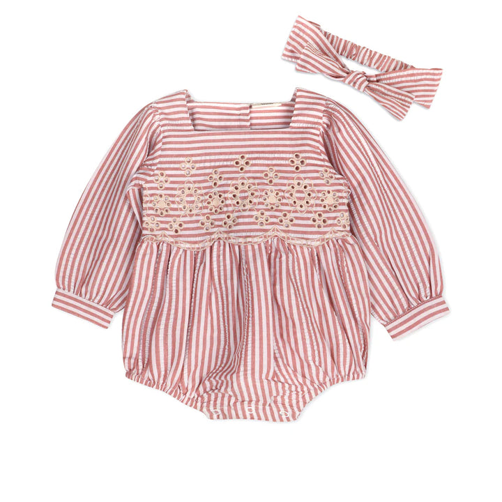 Siena Striped Embroidered Romper & Headband Set