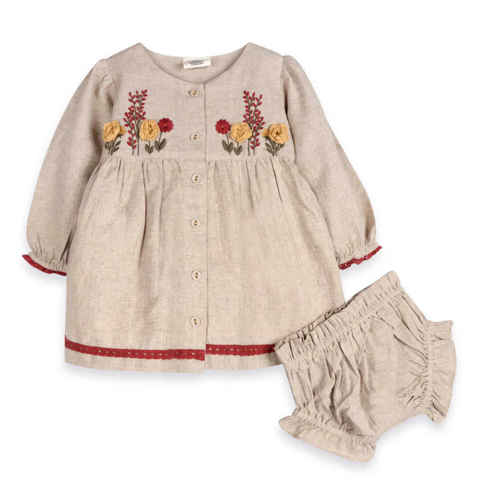 Ravello Linen Embroidered Baby Dress & Bloomer