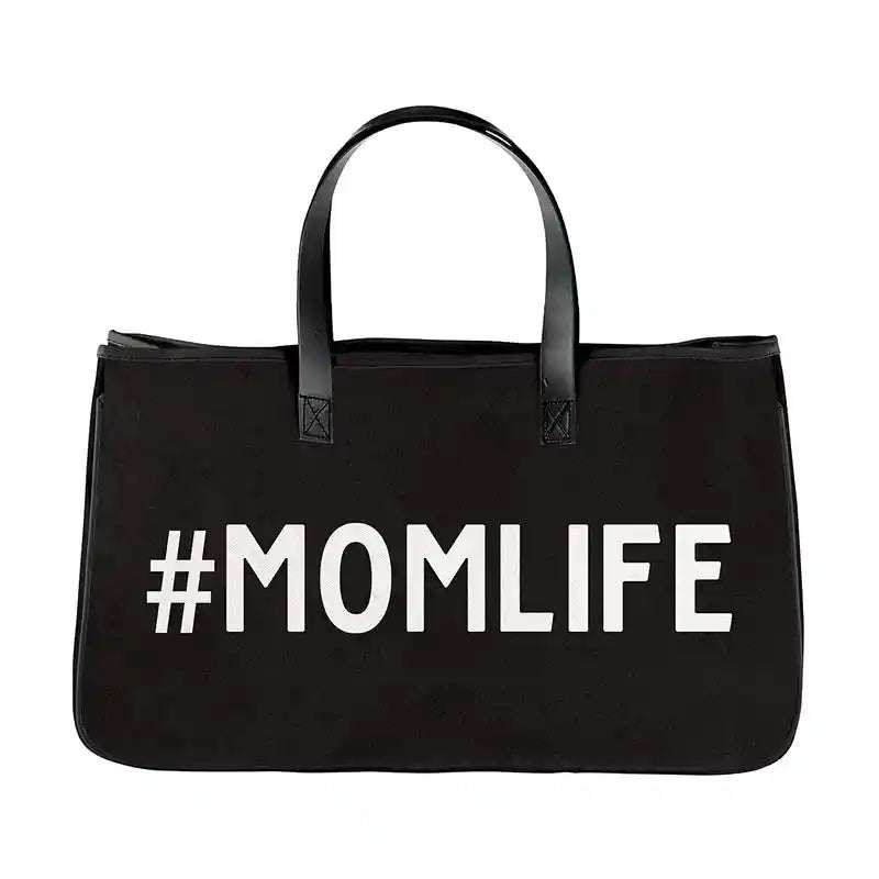 Black Canvas Tote - #MomLife