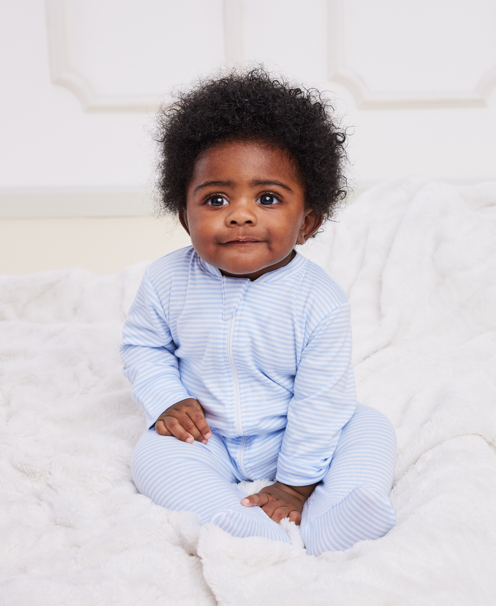 Simple Stripes Blue Pajama Zip Footie
