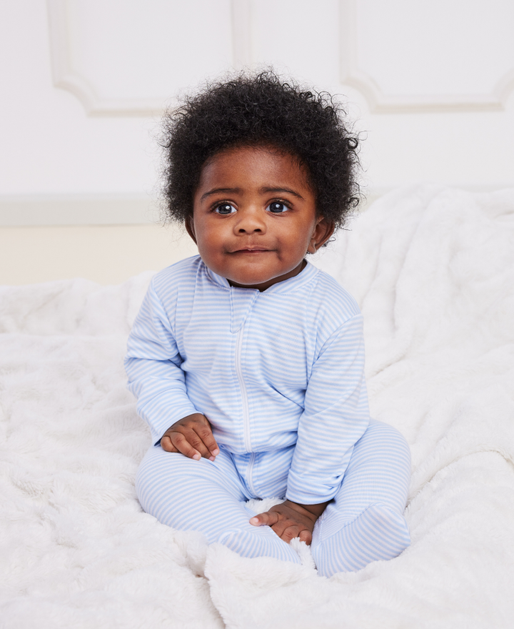 Simple Stripes Blue Pajama Zip Footie