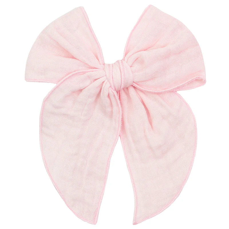 Cloud Muslin Heirloom Large Bow Clip - Blush