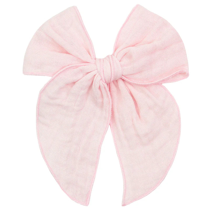 Cloud Muslin Heirloom Large Bow Clip - Blush