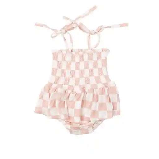 Checkerboard Pink Smocked Bubble W/ Skirt Angel Dear 0-3M   [variant_option4] [variant_option5] [variant_option6] [variant_option7] [variant_option8] [variant_option9] 1