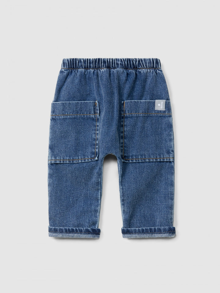 Organic Cotton Denim Pull-Up Pants - Indigo