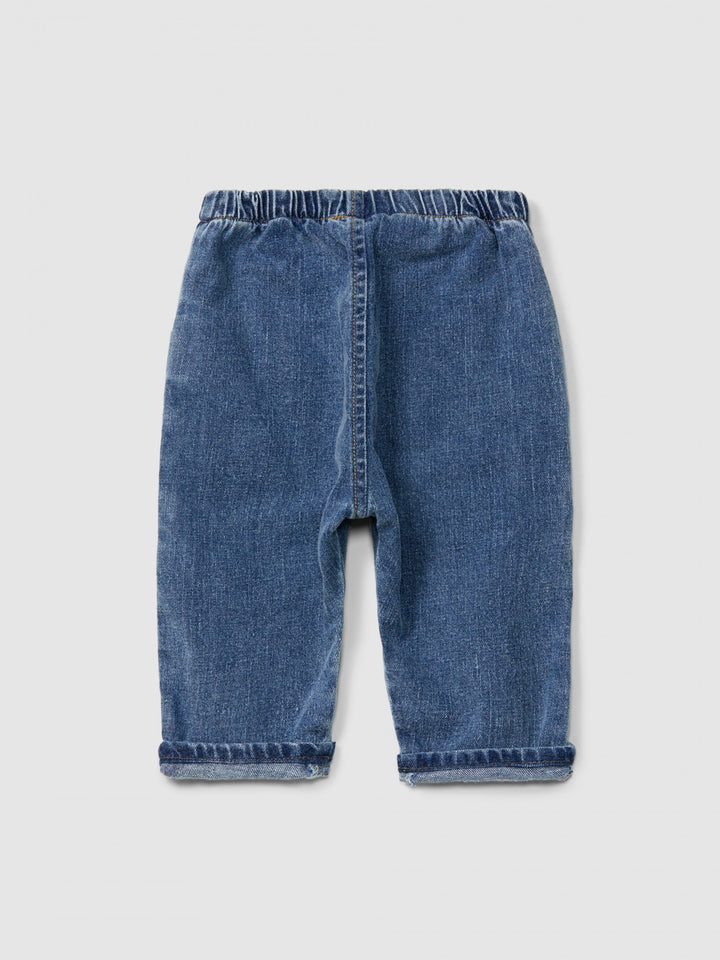 Organic Cotton Denim Pull-Up Pants - Indigo