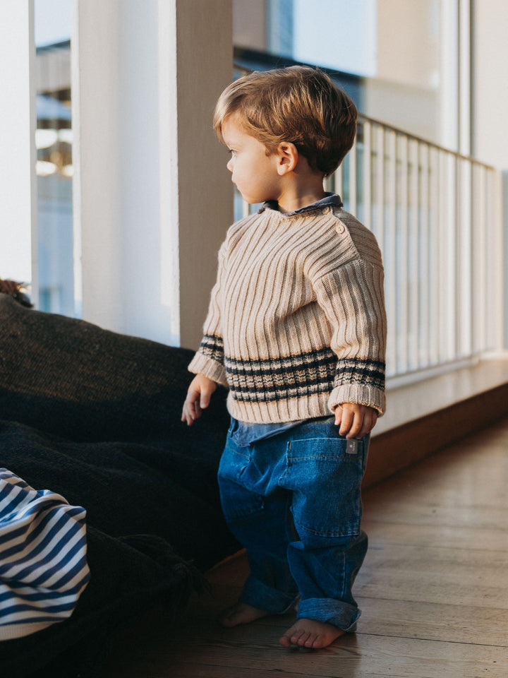 Organic Cotton Denim Pull-Up Pants - Indigo