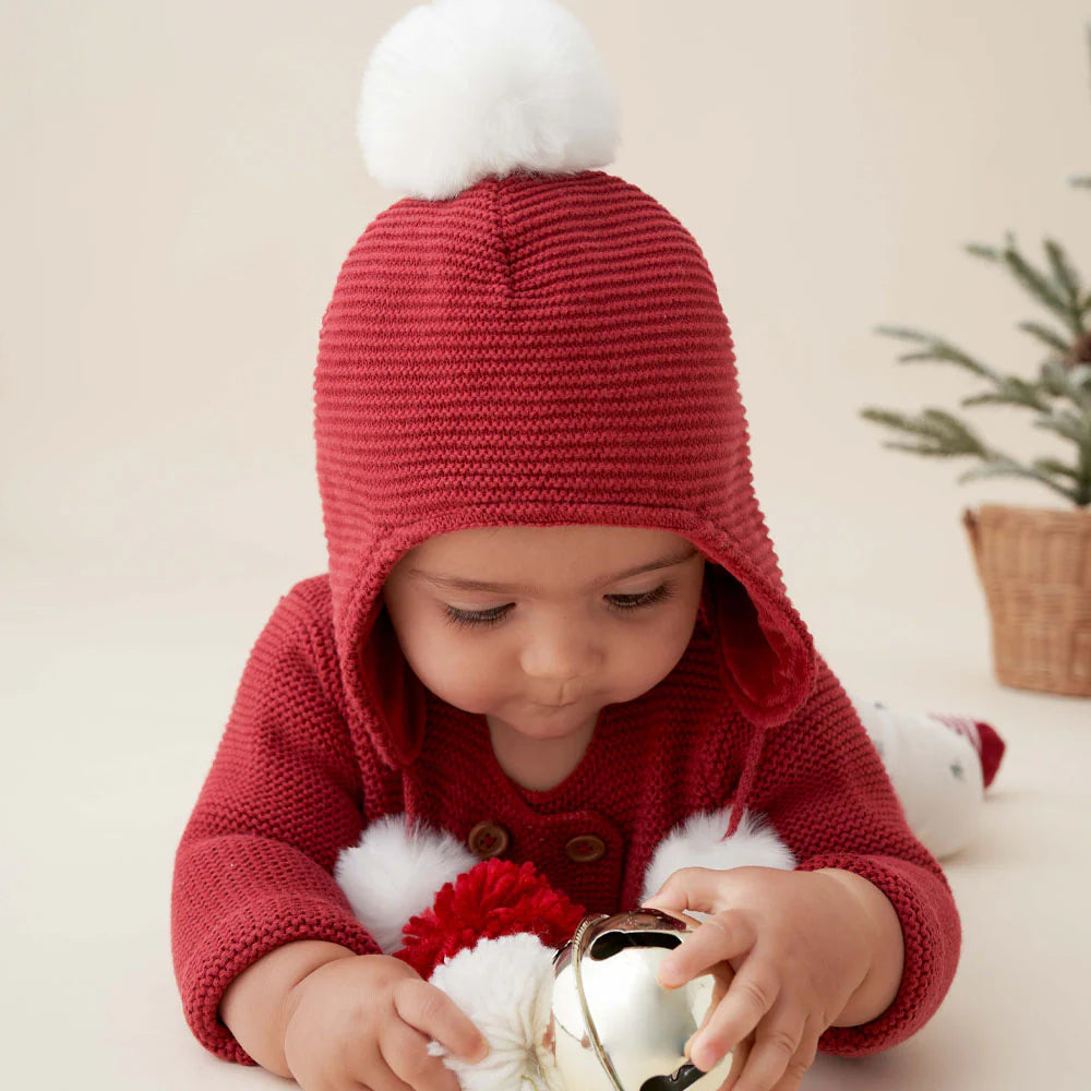 Red Pom Aviator Hat