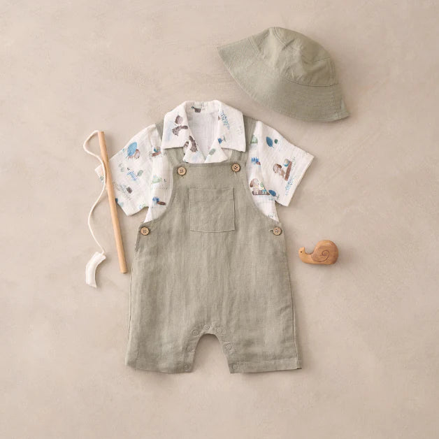 Pond Friends Organic Muslin Camp Shirt & Linen Overall Shorts