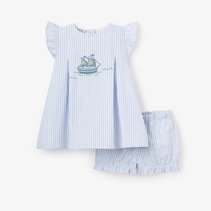 Boat Embroidered Oxford Stripe Dress