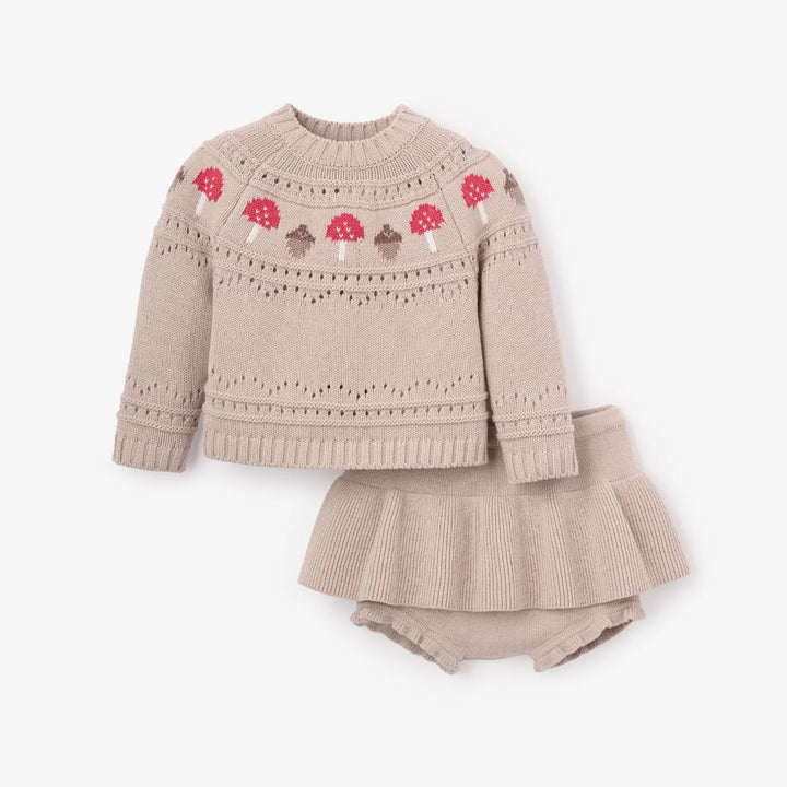 Mushroom Fairisle Knit Sweater + Skirt