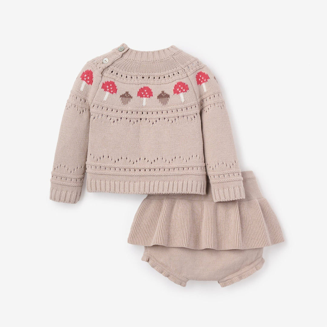 Mushroom Fairisle Knit Sweater + Skirt