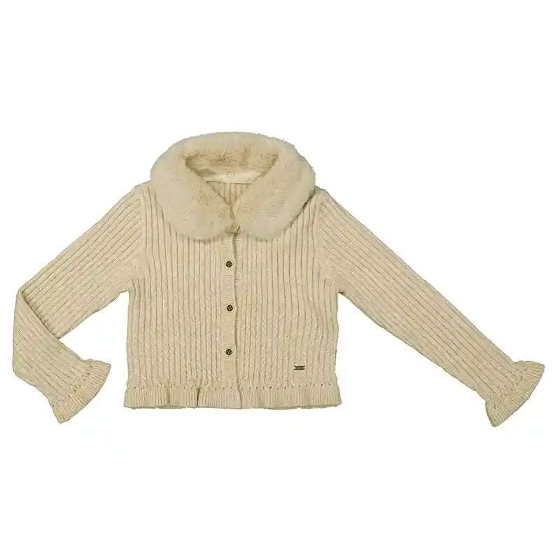 Faux Fur Collar Cardigan 4362 Beige Mayoral 2T   [variant_option4] [variant_option5] [variant_option6] [variant_option7] [variant_option8] [variant_option9] 1