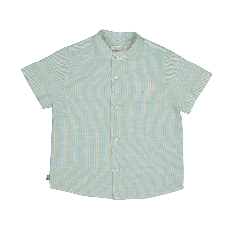 S/s Linen Mao Collar Shirt 1113 Eucalyptus