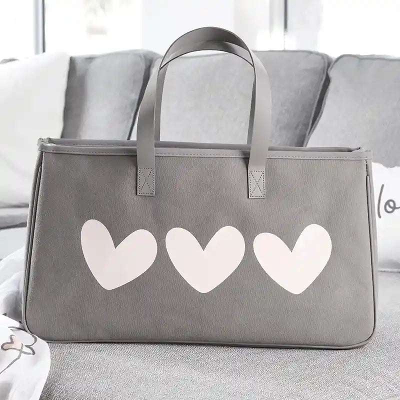 Grey Canvas Tote - Hearts - Thumbnail 2