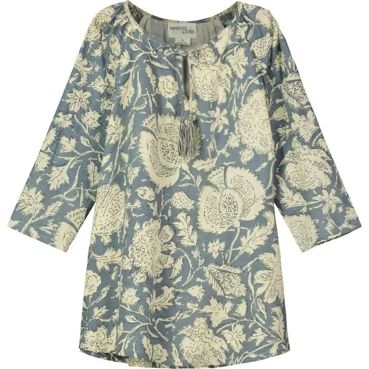 Gypsy Tunic- Blue with Cream Florals Poppet & Fox 2T   [variant_option4] [variant_option5] [variant_option6] [variant_option7] [variant_option8] [variant_option9] 1