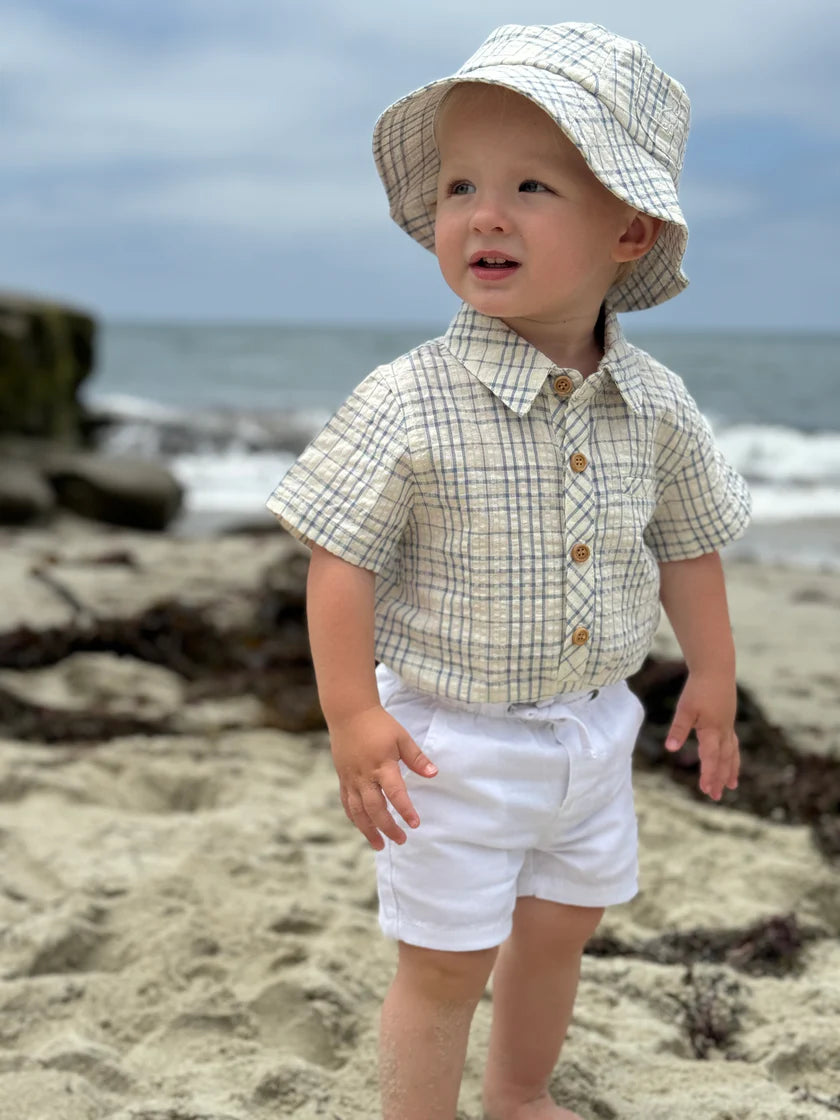 FISHERMAN Woven Bucket Hat - Chambray/ Cream
