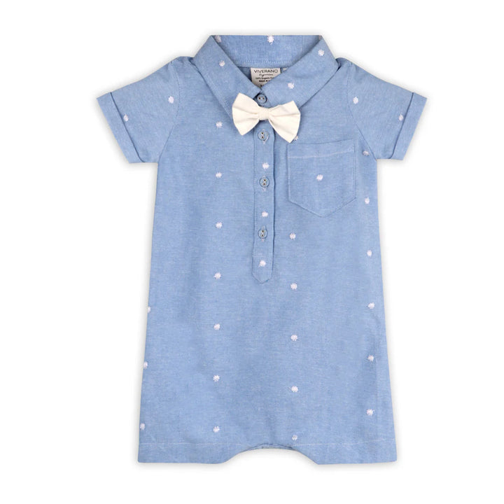 Isla Bowtie Chambray Romper - Ocean Blue
