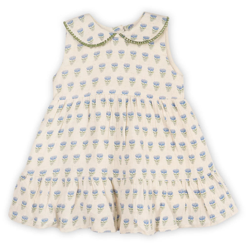 Harper Peter Pan Collar Flare Dress + Bloomer - Blue Floral