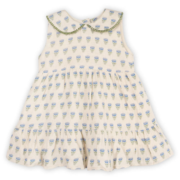 Harper Peter Pan Collar Flare Dress + Bloomer - Blue Floral