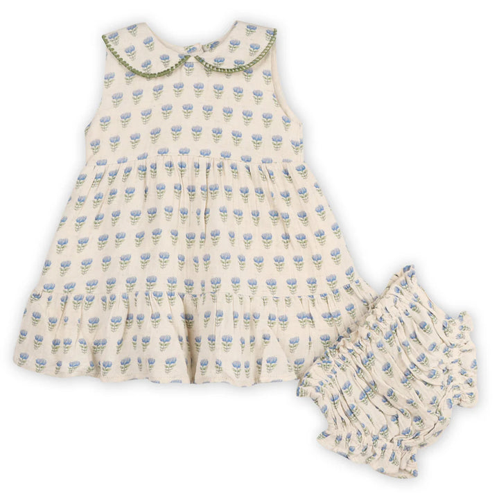 Harper Peter Pan Collar Flare Dress + Bloomer - Blue Floral