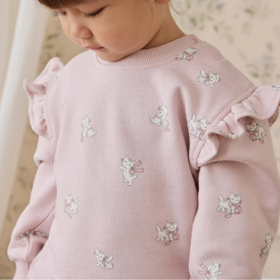 Bow Kitties Sweatshirt Set - Mauve
