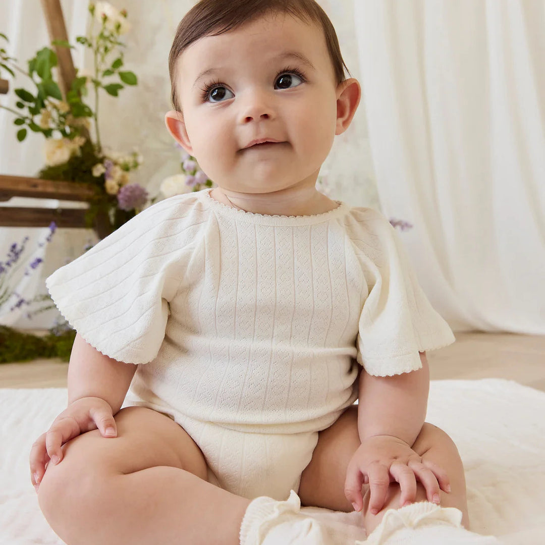 Josephine Playsuit - Sweet Heart Pointelle Parchment