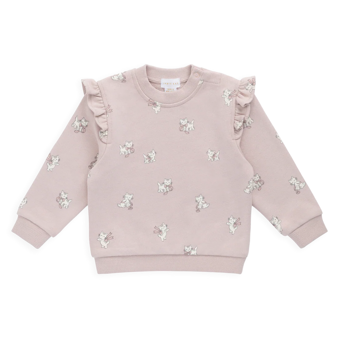 Bow Kitties Sweatshirt Set - Mauve