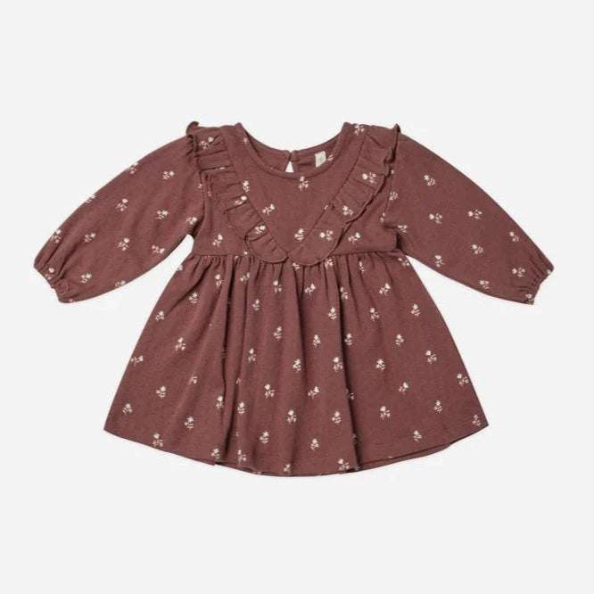 Long Sleeve Ruffle V Dress|Plum Fleur Quincy Mae 0-3M   [variant_option4] [variant_option5] [variant_option6] [variant_option7] [variant_option8] [variant_option9] 1