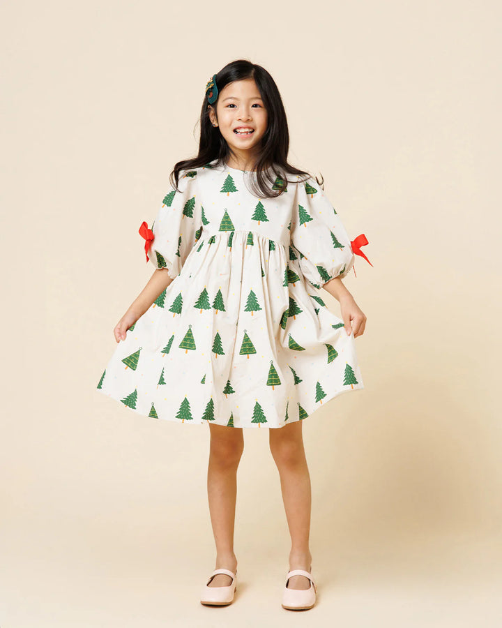Printed Balloon Dress - Trees