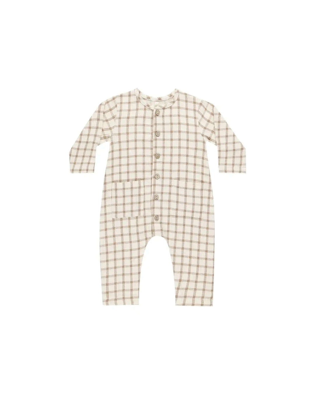 Pocketed Woven Jumpsuit- Cinnamon Plaid Quincy Mae 0-3M   [variant_option4] [variant_option5] [variant_option6] [variant_option7] [variant_option8] [variant_option9] 1