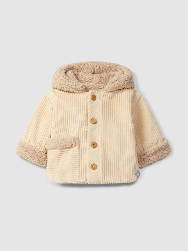 Ribbed Velvet Hooded Jacket - Beige