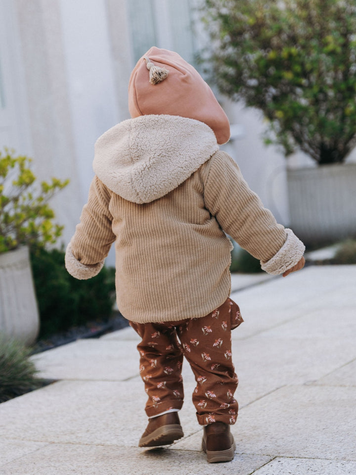 Ribbed Velvet Hooded Jacket - Beige