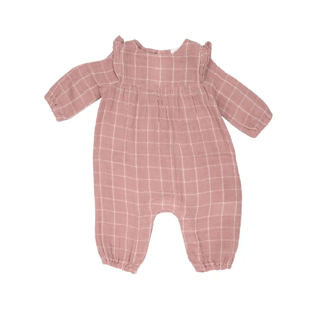 Rose Tan Grid Ruffle Sleeve Romper Angel Dear 0-3M   [variant_option4] [variant_option5] [variant_option6] [variant_option7] [variant_option8] [variant_option9] 1