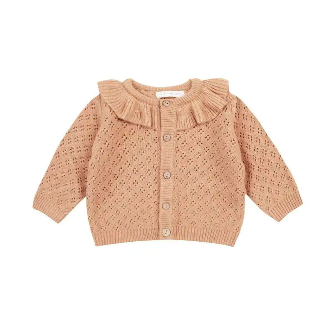 Ruffle Collar Cardigan - Melon Quincy Mae 0-3M   [variant_option4] [variant_option5] [variant_option6] [variant_option7] [variant_option8] [variant_option9] 1